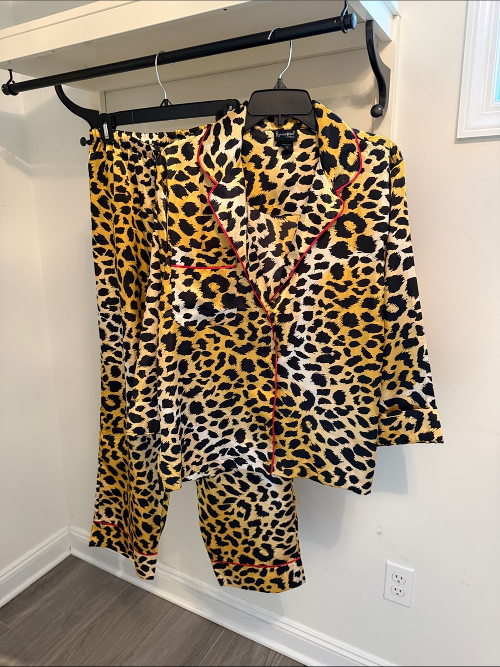 Kids Leopard Print Pajama Set with Red Trim